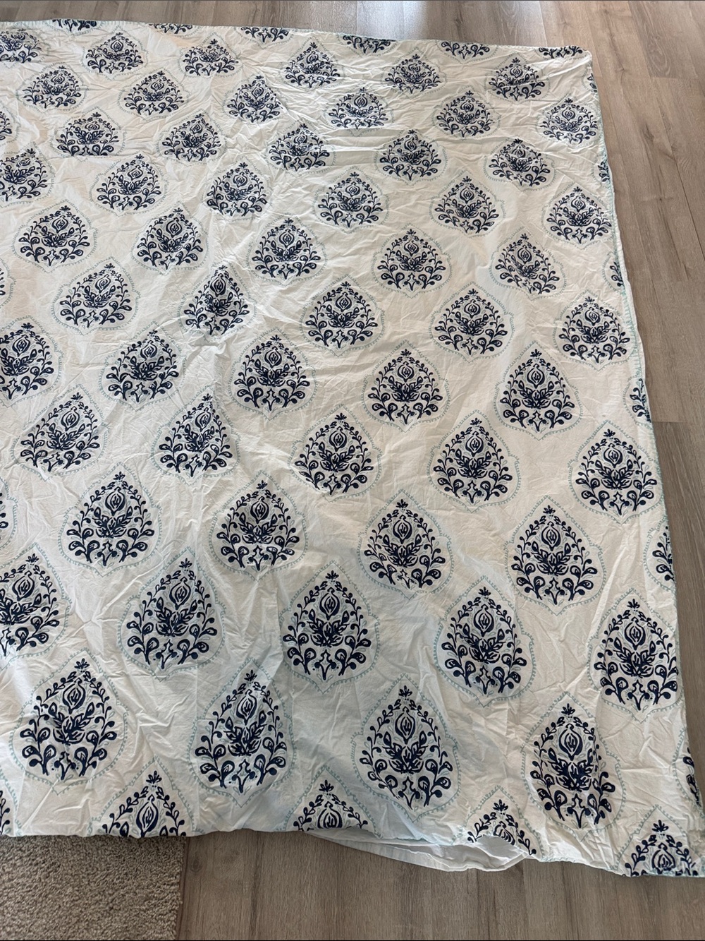 West Elm Queen Duvet Cover Jay Street Block Print Cotton Floral Blue White - Picture 4 of 8